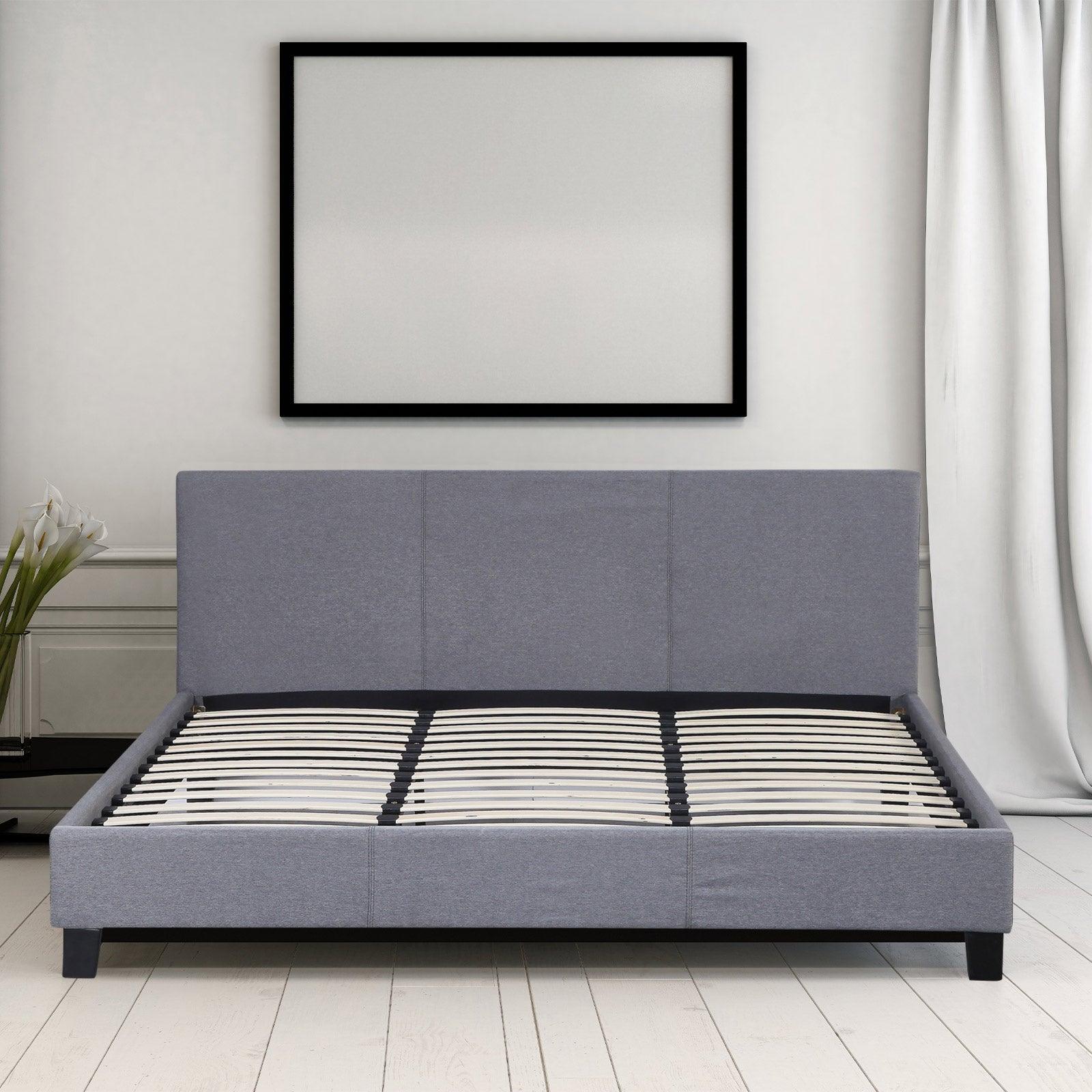 Milano Sienna Luxury Bed Frame Base And Headboard Solid Wood Padded Linen Fabric - Double - Grey - John Cootes