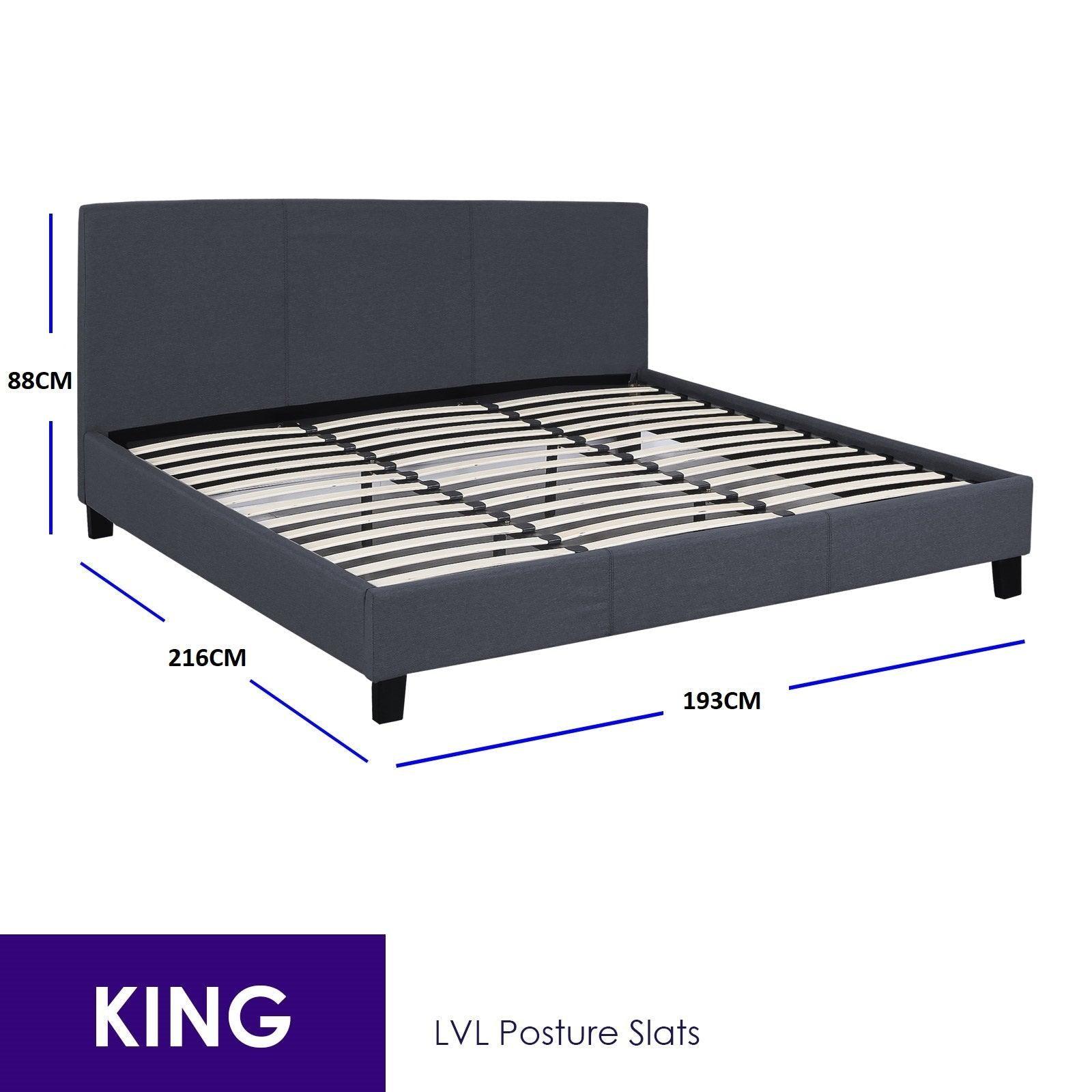 Milano Sienna Luxury Bed Frame Base And Headboard Solid Wood Padded Linen Fabric - King - Charcoal - John Cootes