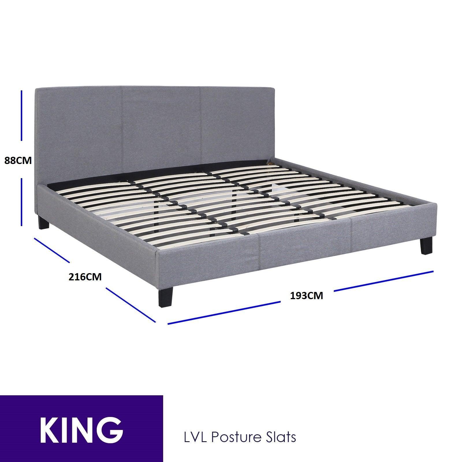 Milano Sienna Luxury Bed Frame Base And Headboard Solid Wood Padded Linen Fabric - King - Grey - John Cootes