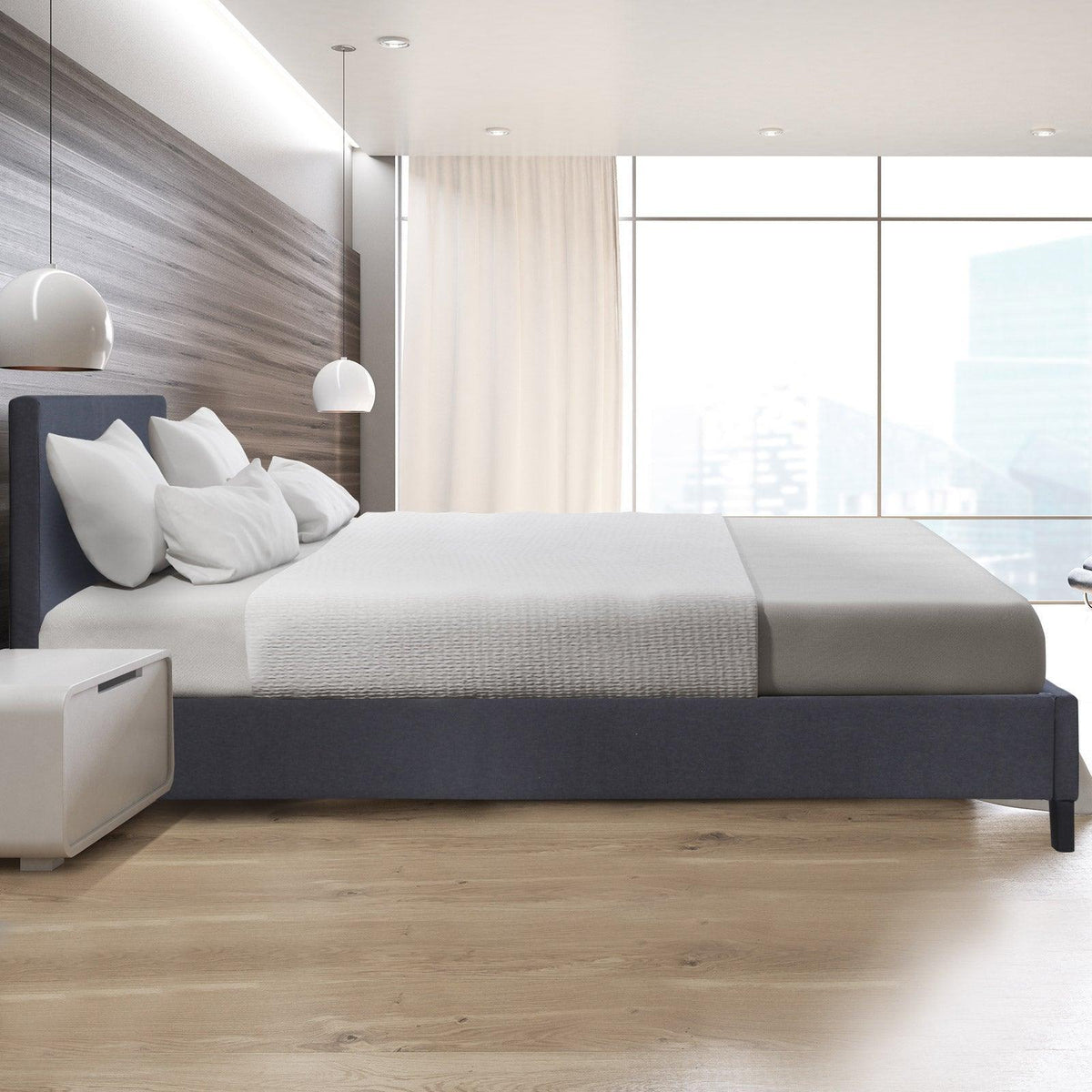 Milano Sienna Luxury Bed Frame Base And Headboard Solid Wood Padded Linen Fabric - King Single - Charcoal - John Cootes