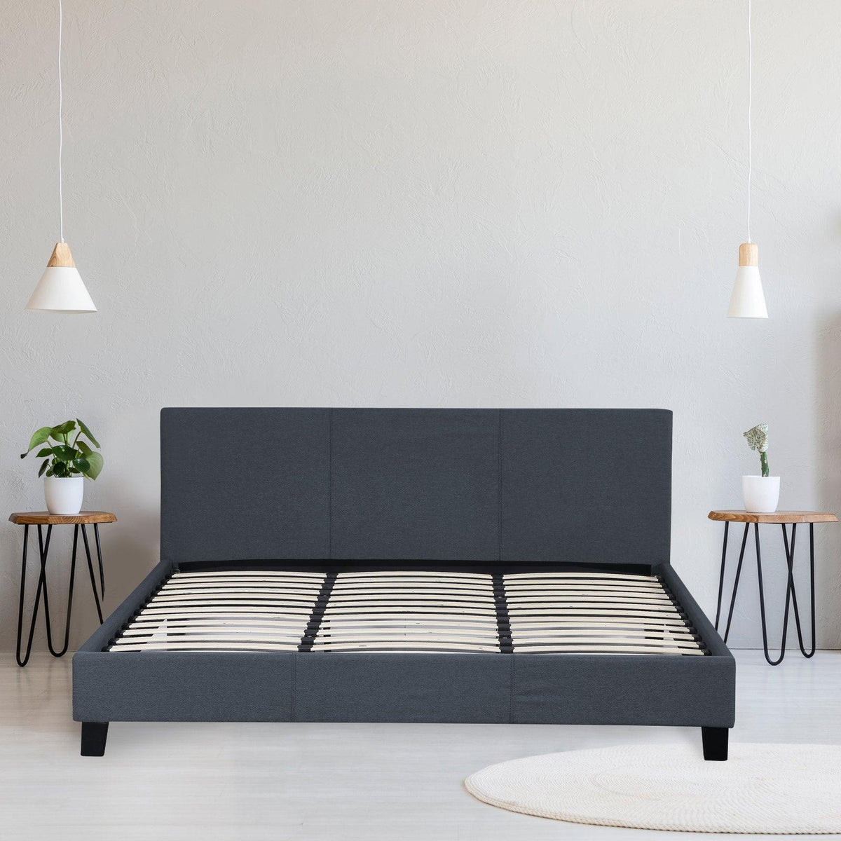 Milano Sienna Luxury Bed Frame Base And Headboard Solid Wood Padded Linen Fabric - King Single - Charcoal - John Cootes