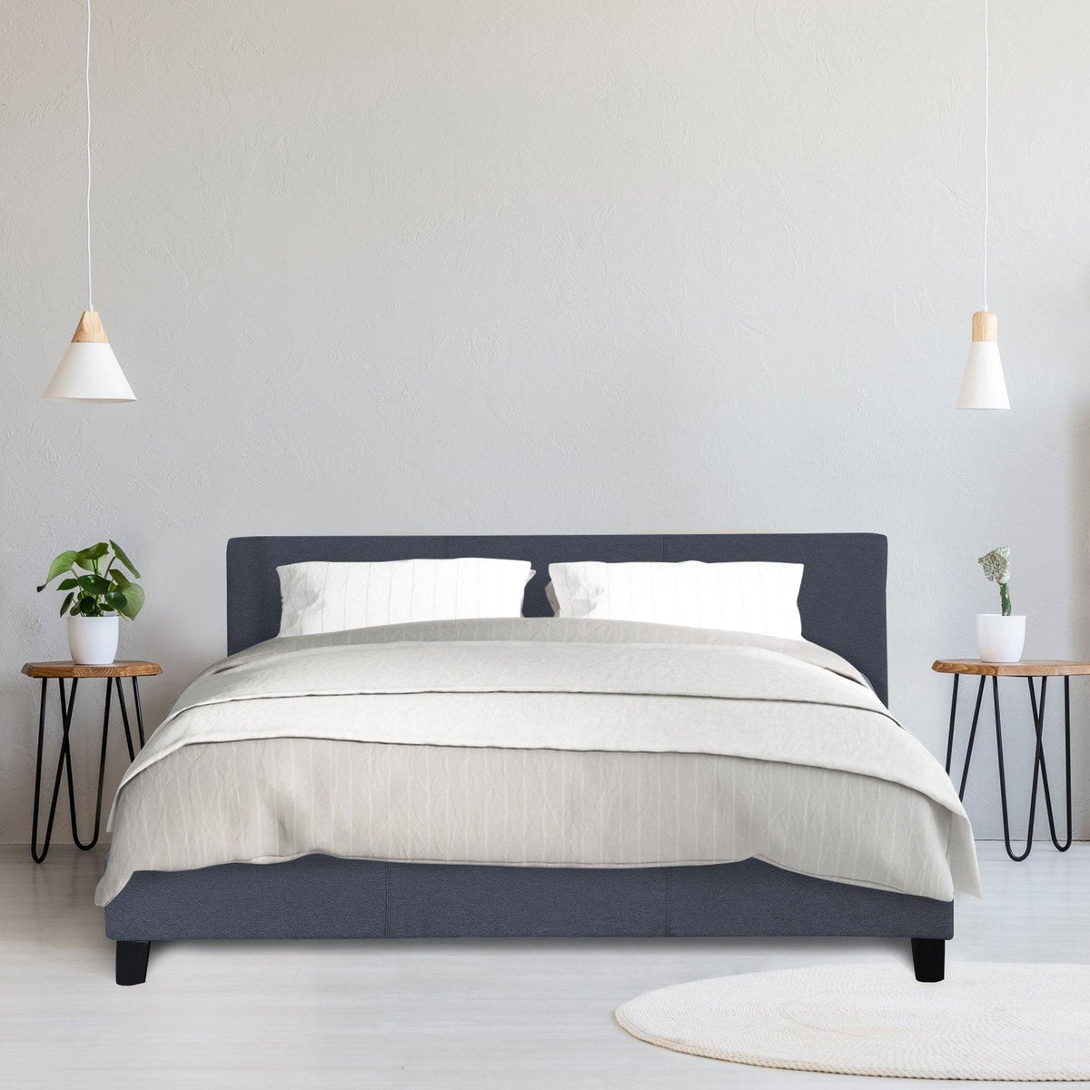 Milano Sienna Luxury Bed Frame Base And Headboard Solid Wood Padded Linen Fabric - King Single - Charcoal - John Cootes