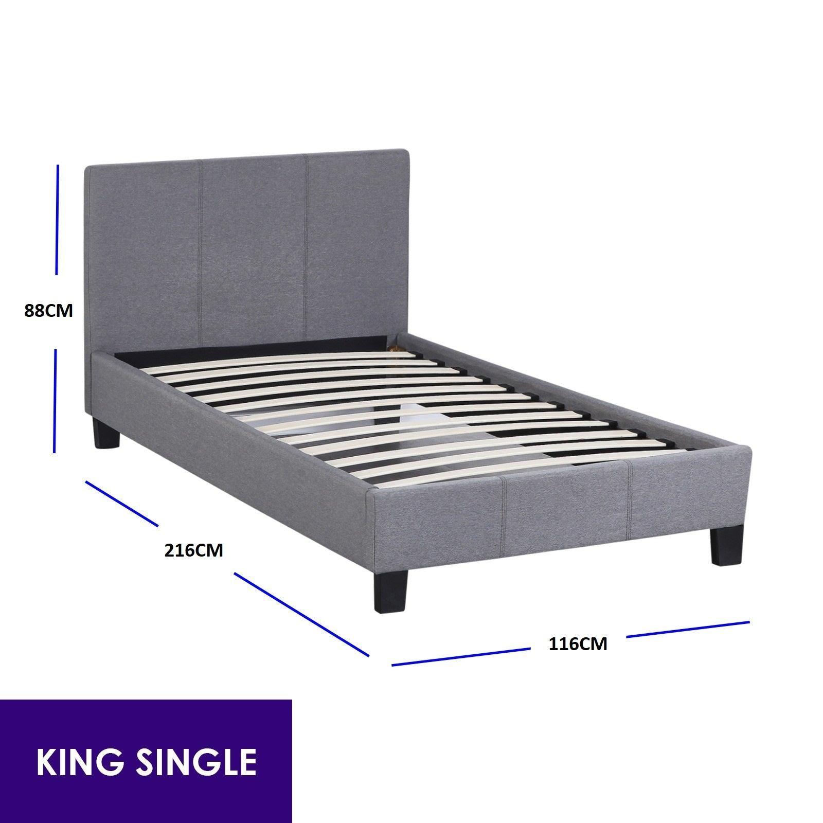 Milano Sienna Luxury Bed Frame Base And Headboard Solid Wood Padded Linen Fabric - King Single - Grey - John Cootes