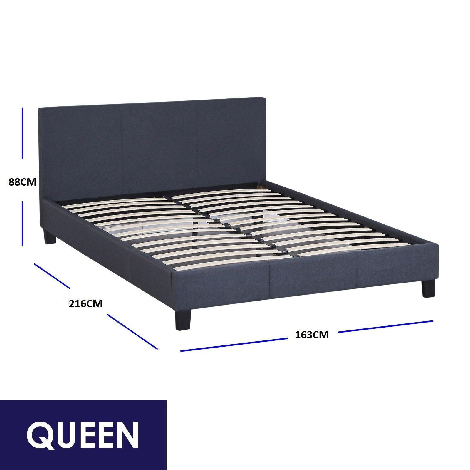 Milano Sienna Luxury Bed Frame Base And Headboard Solid Wood Padded Linen Fabric - Queen - Charcoal - John Cootes