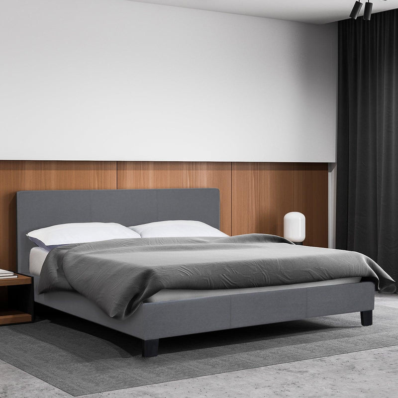 Milano Sienna Luxury Bed Frame Base And Headboard Solid Wood Padded Linen Fabric - Queen - Grey - John Cootes