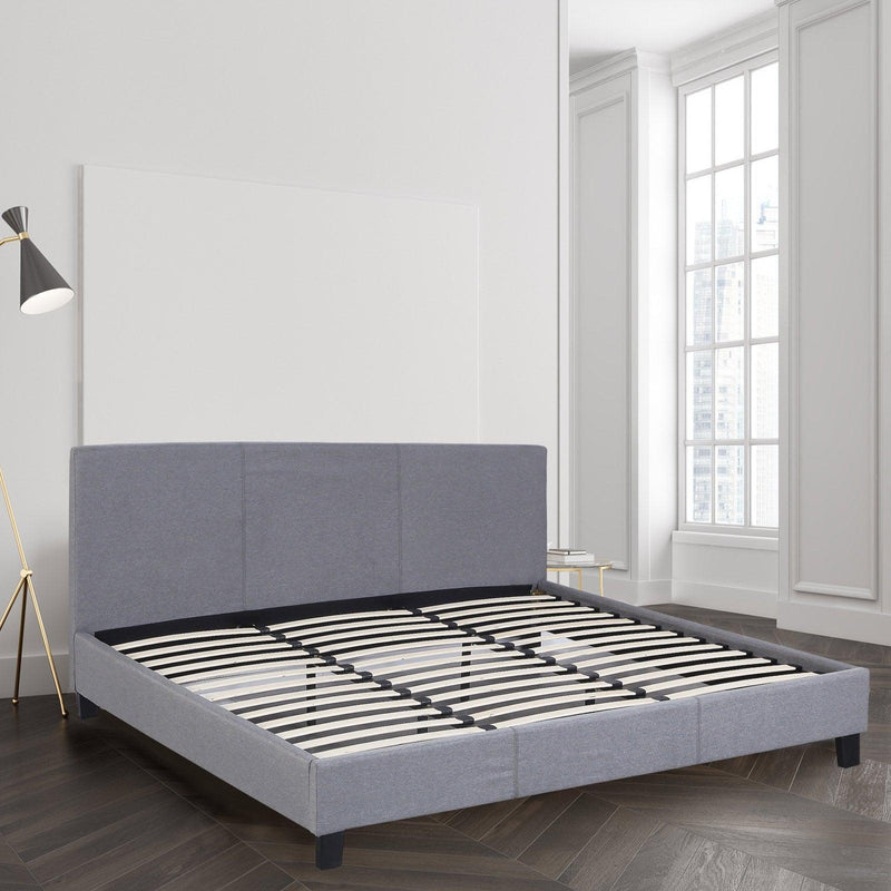 Milano Sienna Luxury Bed Frame Base And Headboard Solid Wood Padded Linen Fabric - Queen - Grey - John Cootes