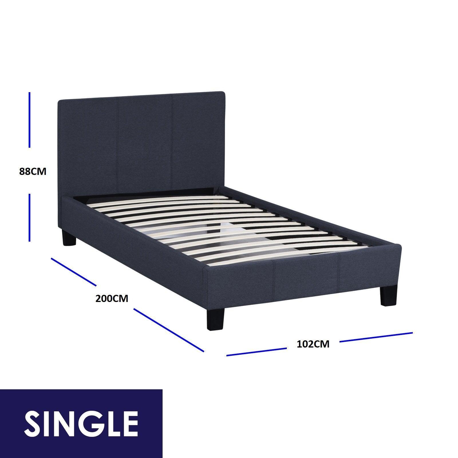 Milano Sienna Luxury Bed Frame Base And Headboard Solid Wood Padded Linen Fabric - Single - Charcoal - John Cootes