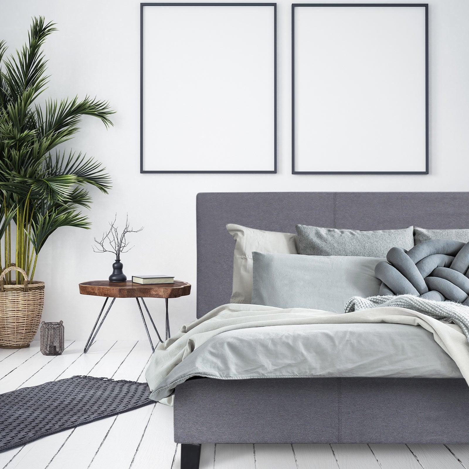 Milano Sienna Luxury Bed Frame Base And Headboard Solid Wood Padded Linen Fabric - Single - Grey - John Cootes