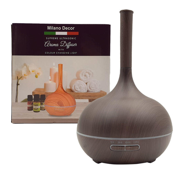 Milano Supreme Ultrasonic 400ml Aromatherapy Humidifier Diffuser LED with 3 Oils - Dark Wood - John Cootes
