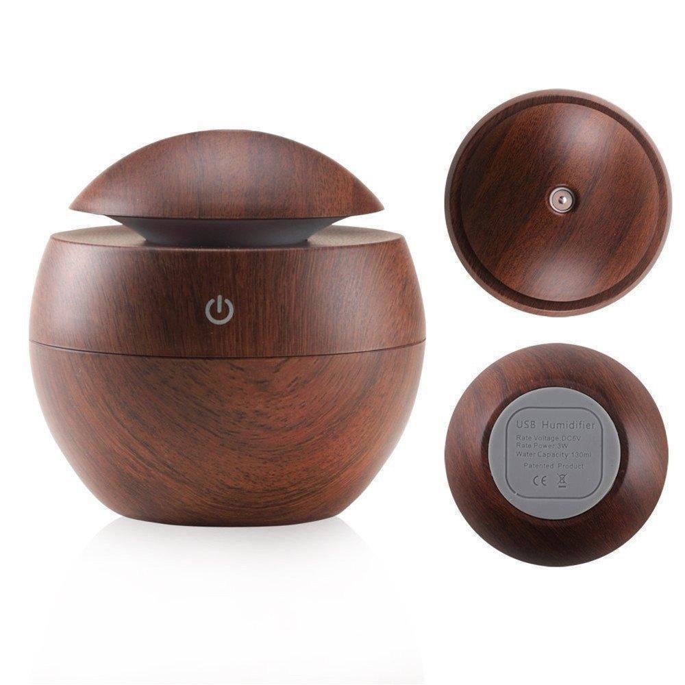 Milano Ultrasonic USB Diffuser with 10 Aroma Oils Humidifier LED Light 130ml - Dark Wood - John Cootes