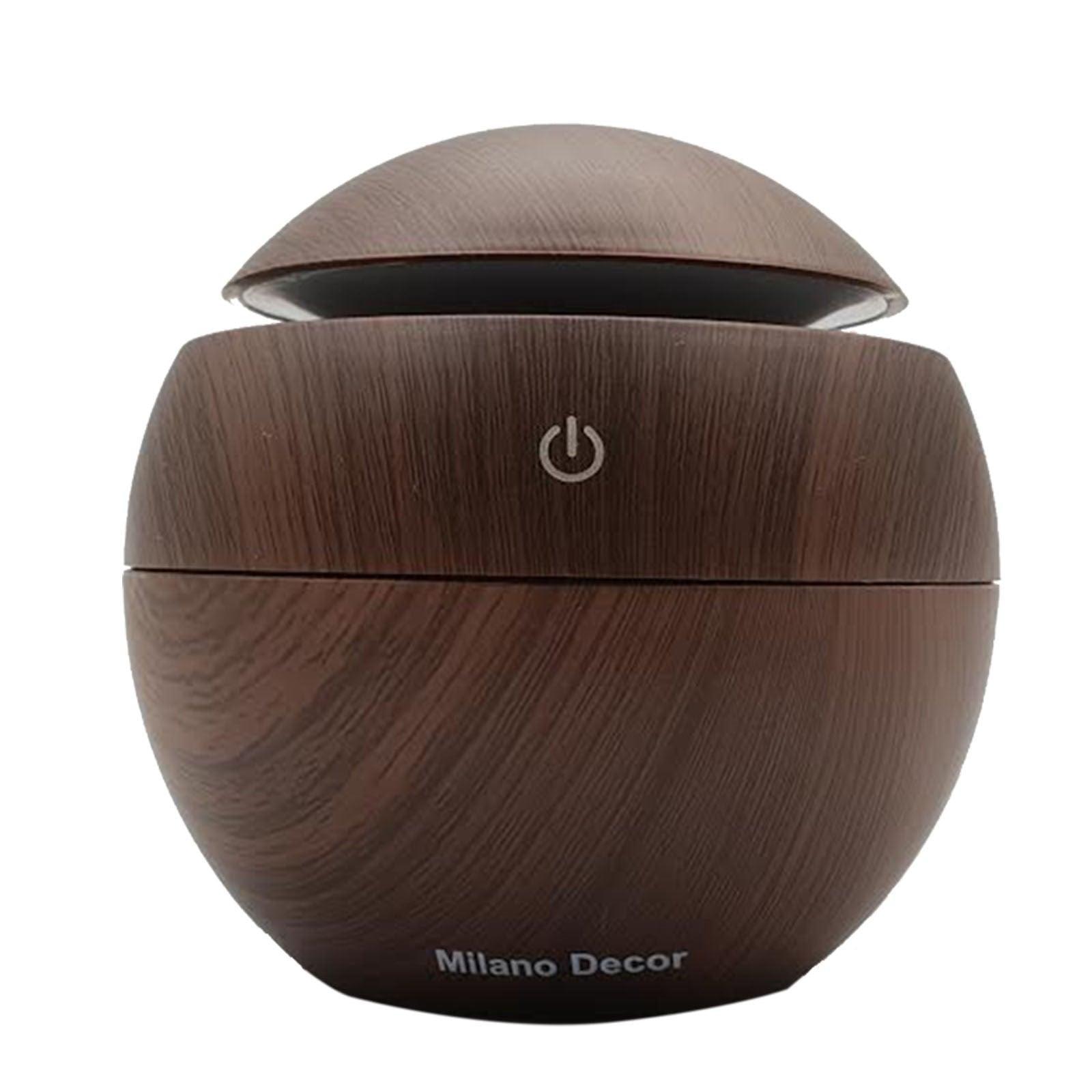 Milano Ultrasonic USB Diffuser with 10 Aroma Oils Humidifier LED Light 130ml - Dark Wood - John Cootes