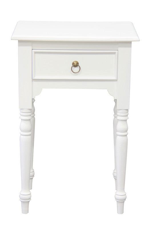 Milly Turn Leg 1 Drawer Side Table (White) - John Cootes