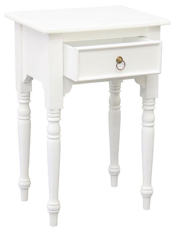 Milly Turn Leg 1 Drawer Side Table (White) - John Cootes