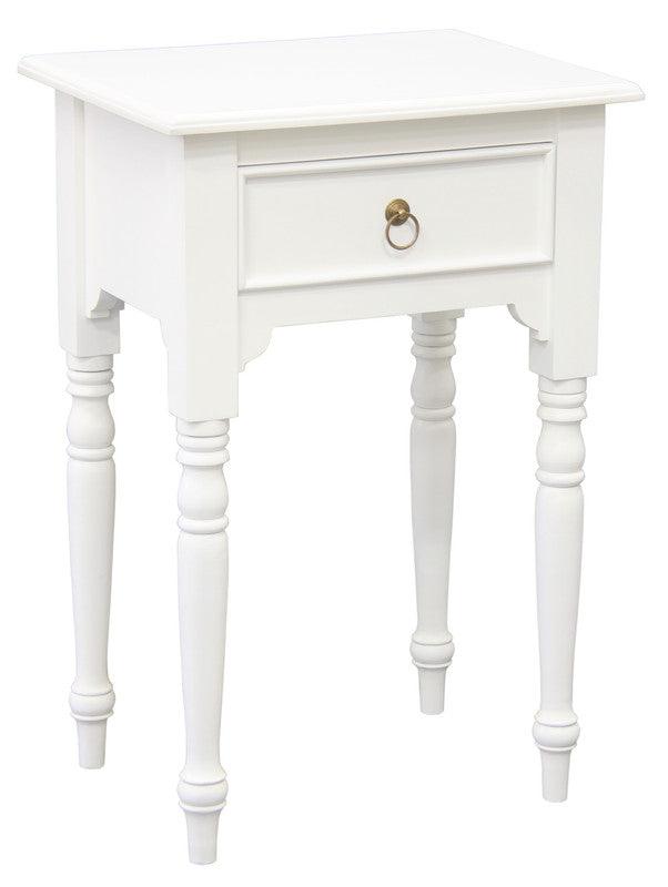 Milly Turn Leg 1 Drawer Side Table (White) - John Cootes