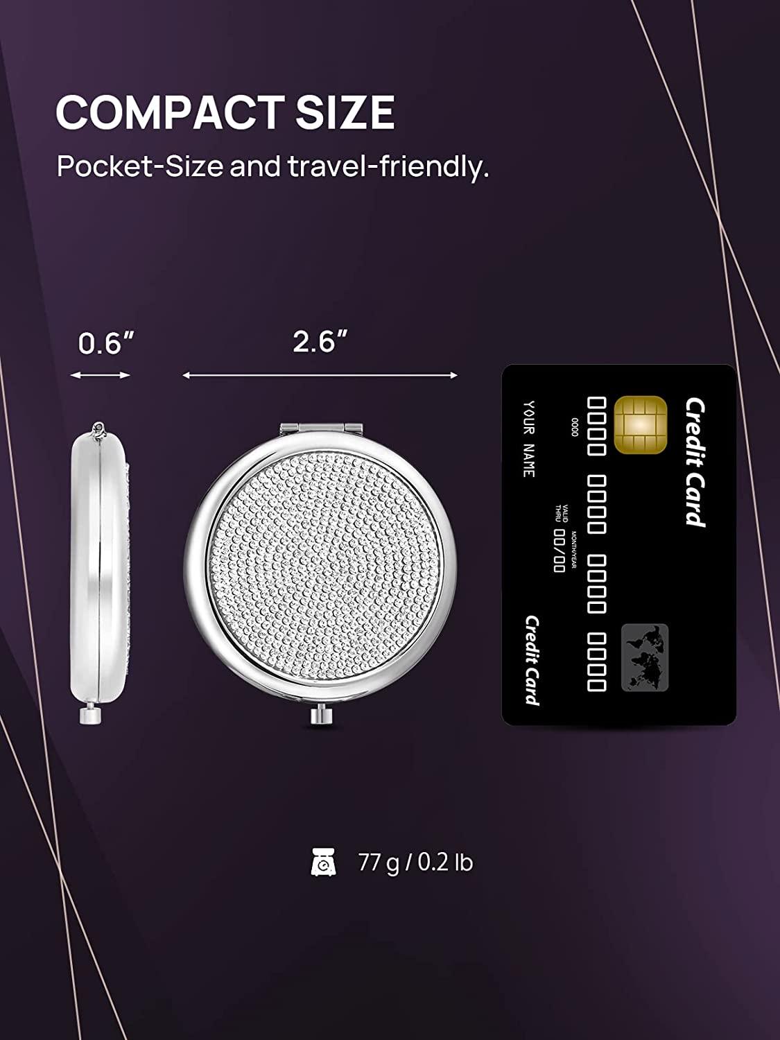 Mini Small Diamond 1X/2X Magnifying Round Metal Pocket Makeup Mirror (Silver) - John Cootes