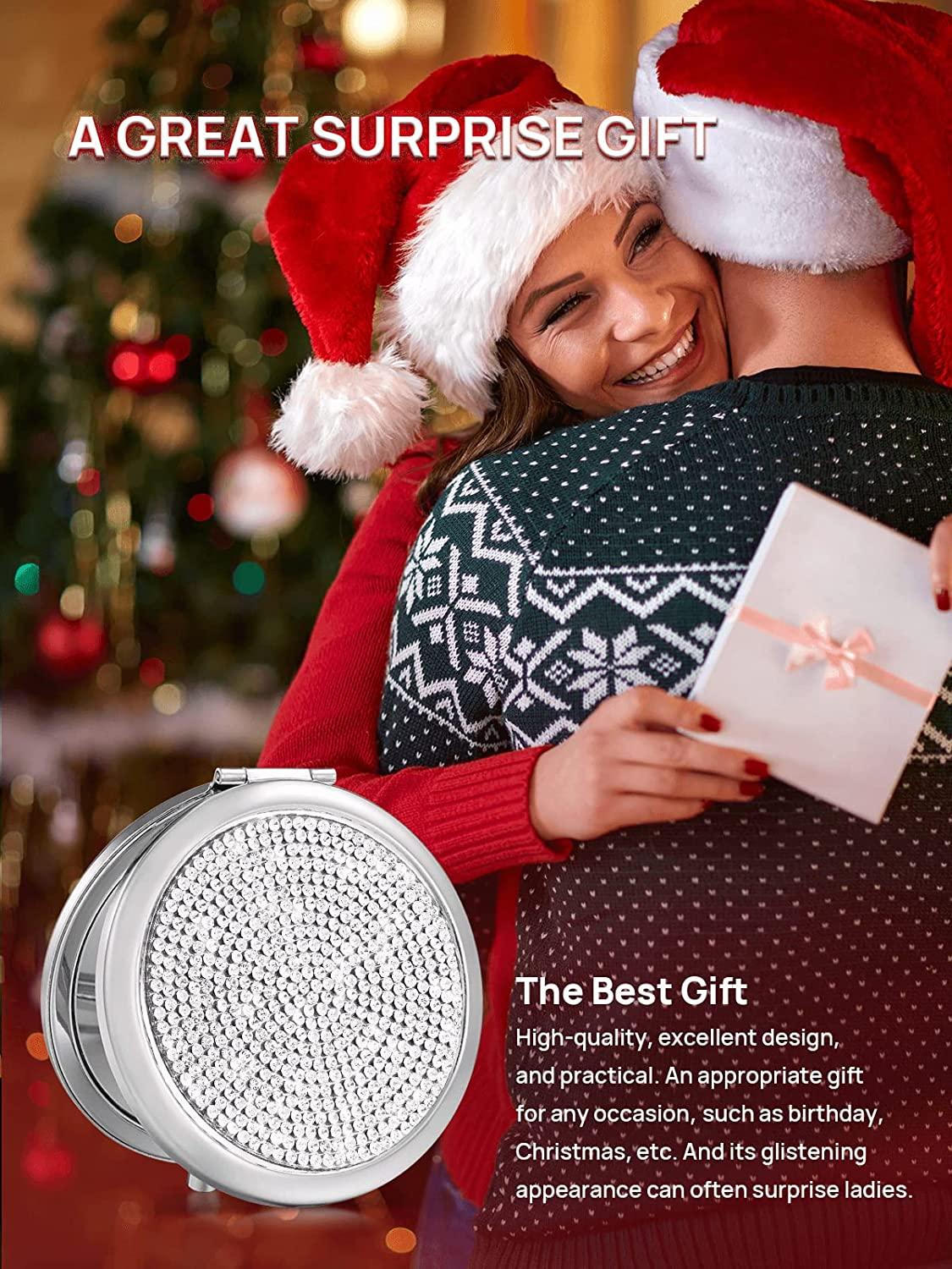 Mini Small Diamond 1X/2X Magnifying Round Metal Pocket Makeup Mirror (Silver) - John Cootes