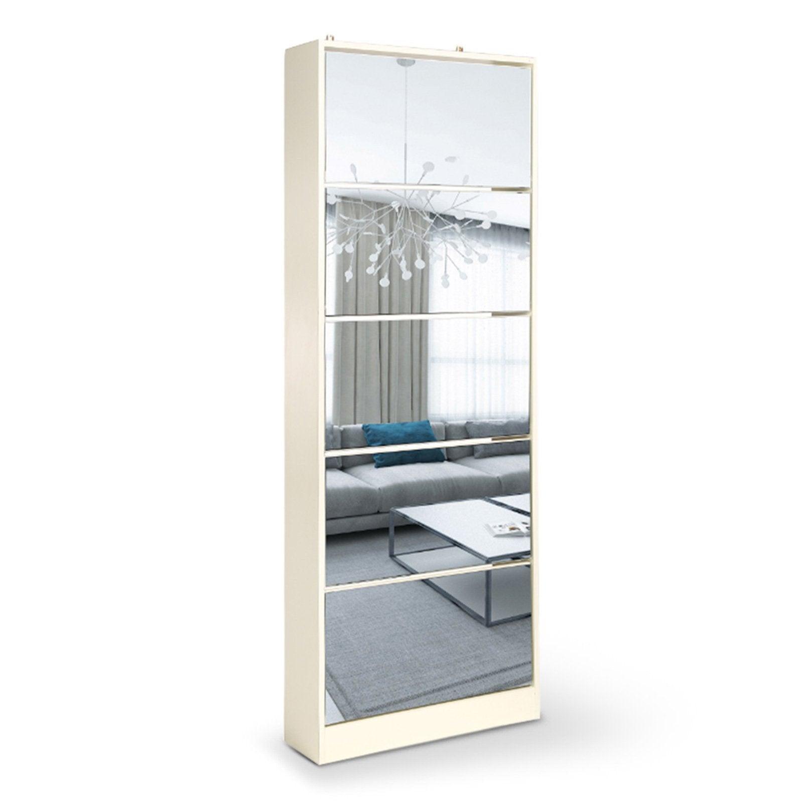 Mirrored Shoe Storage Cabinet Organizer - 63 x 17 x 170cm - John Cootes