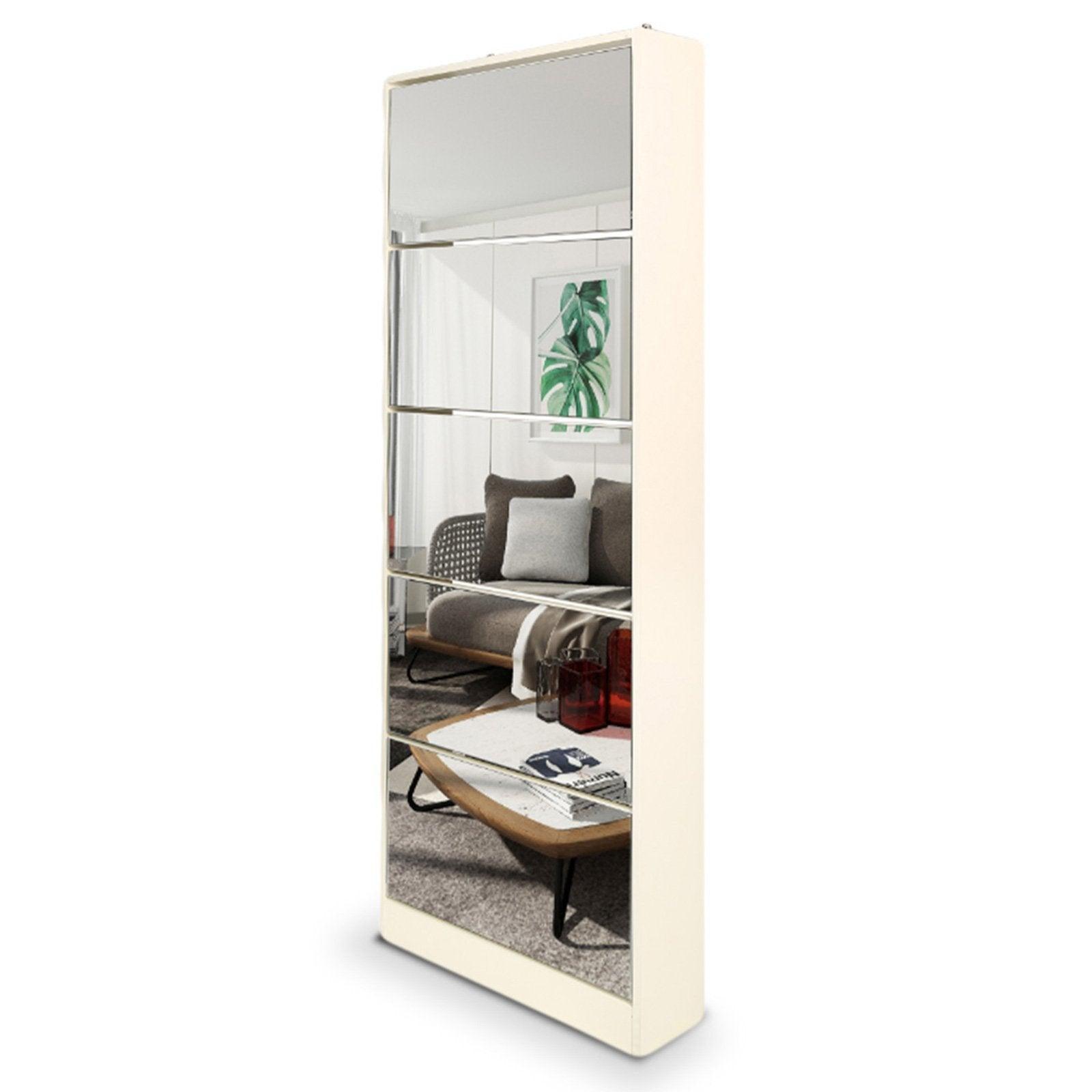 Mirrored Shoe Storage Cabinet Organizer - 63 x 17 x 170cm - John Cootes