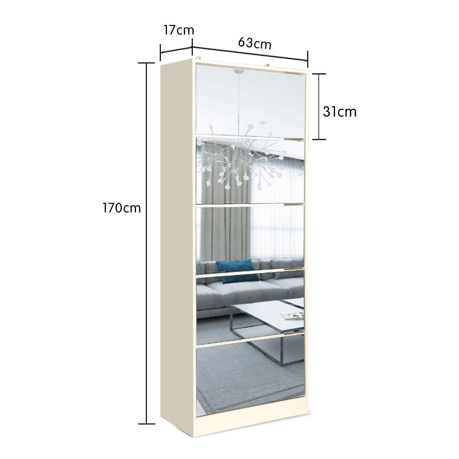 Mirrored Shoe Storage Cabinet Organizer - 63 x 17 x 170cm - John Cootes