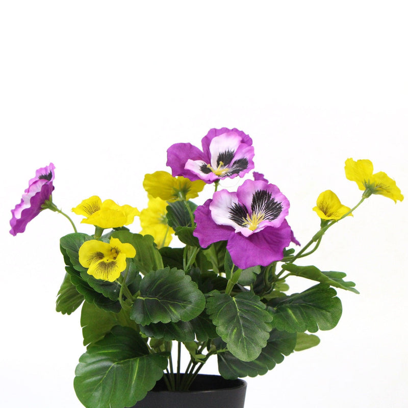 Mixed Pink And Yellow Flowering Potted Artificial Pansy Plants 25cm - John Cootes
