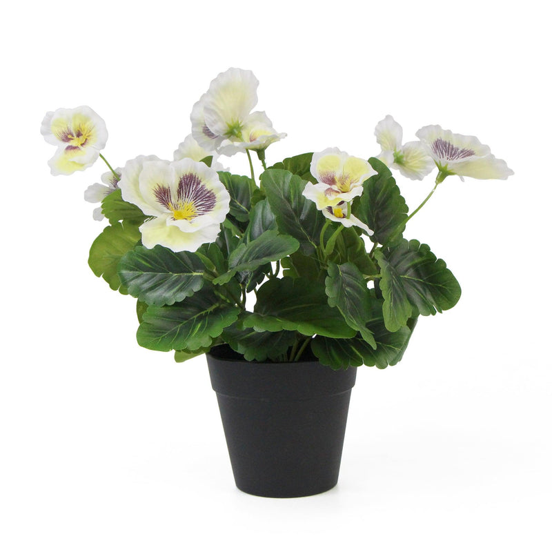 Mixed White Flowering Potted Artificial Pansy Plants 25cm - John Cootes