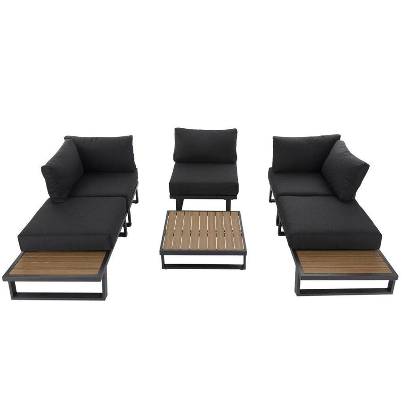 Modern Outdoor 6 Piece Lounge Set with Slatted Polywood Design - John Cootes