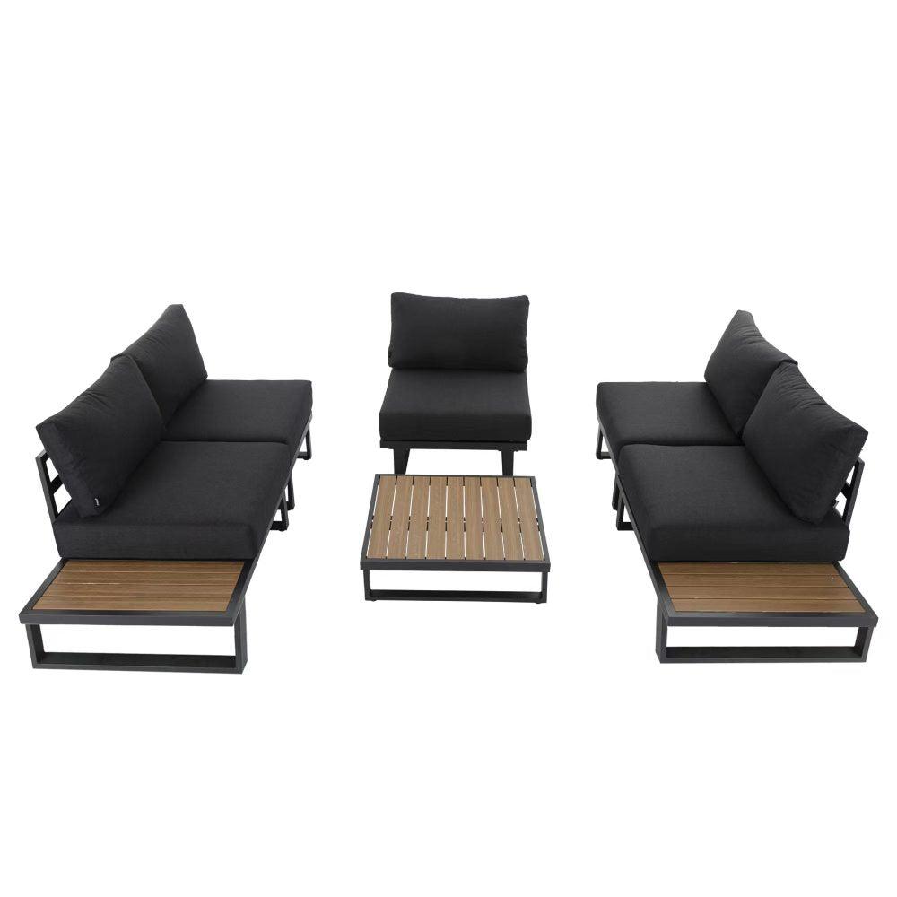 Modern Outdoor 6 Piece Lounge Set with Slatted Polywood Design - John Cootes