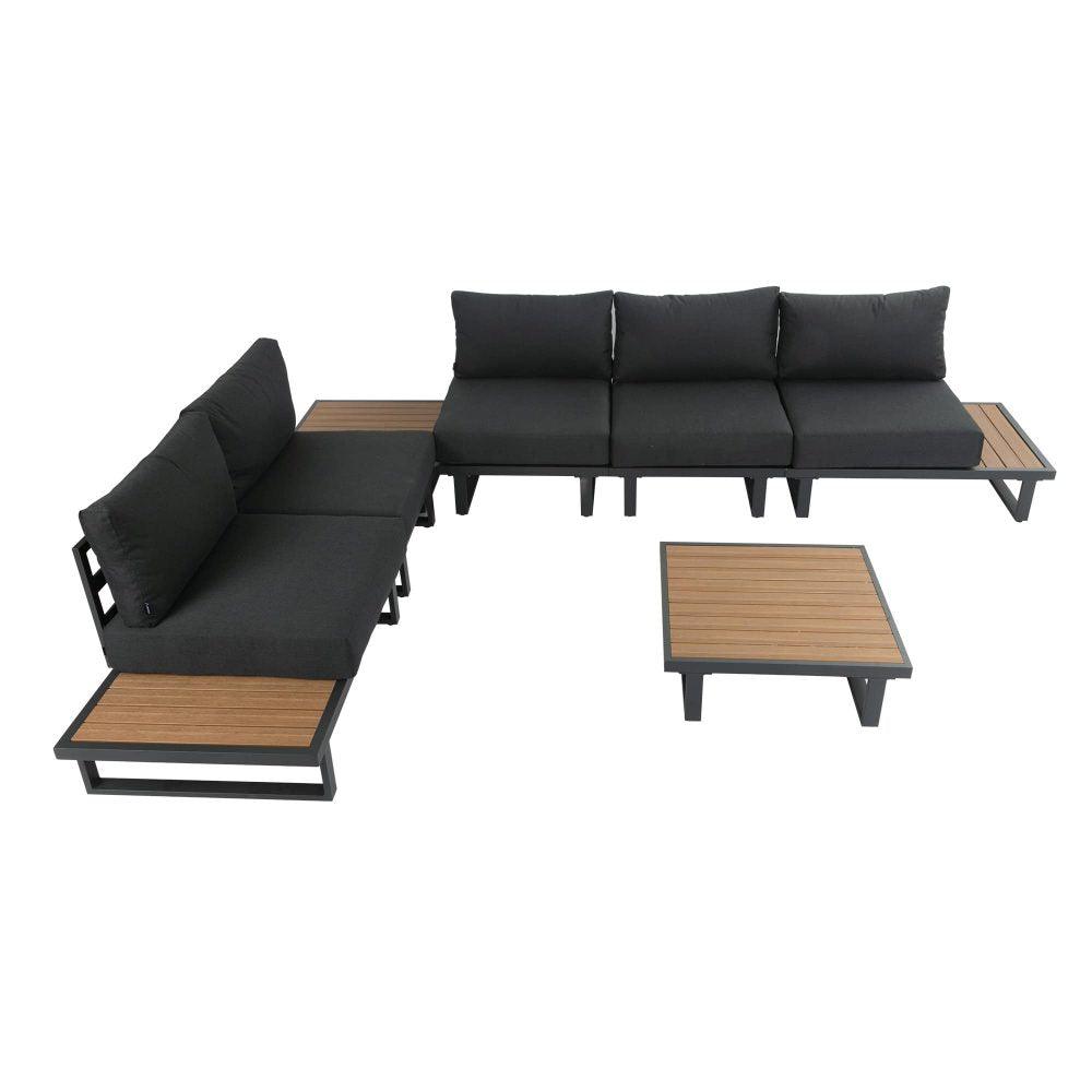 Modern Outdoor 7 Piece Lounge Set with Slatted Polywood Design Tables - John Cootes