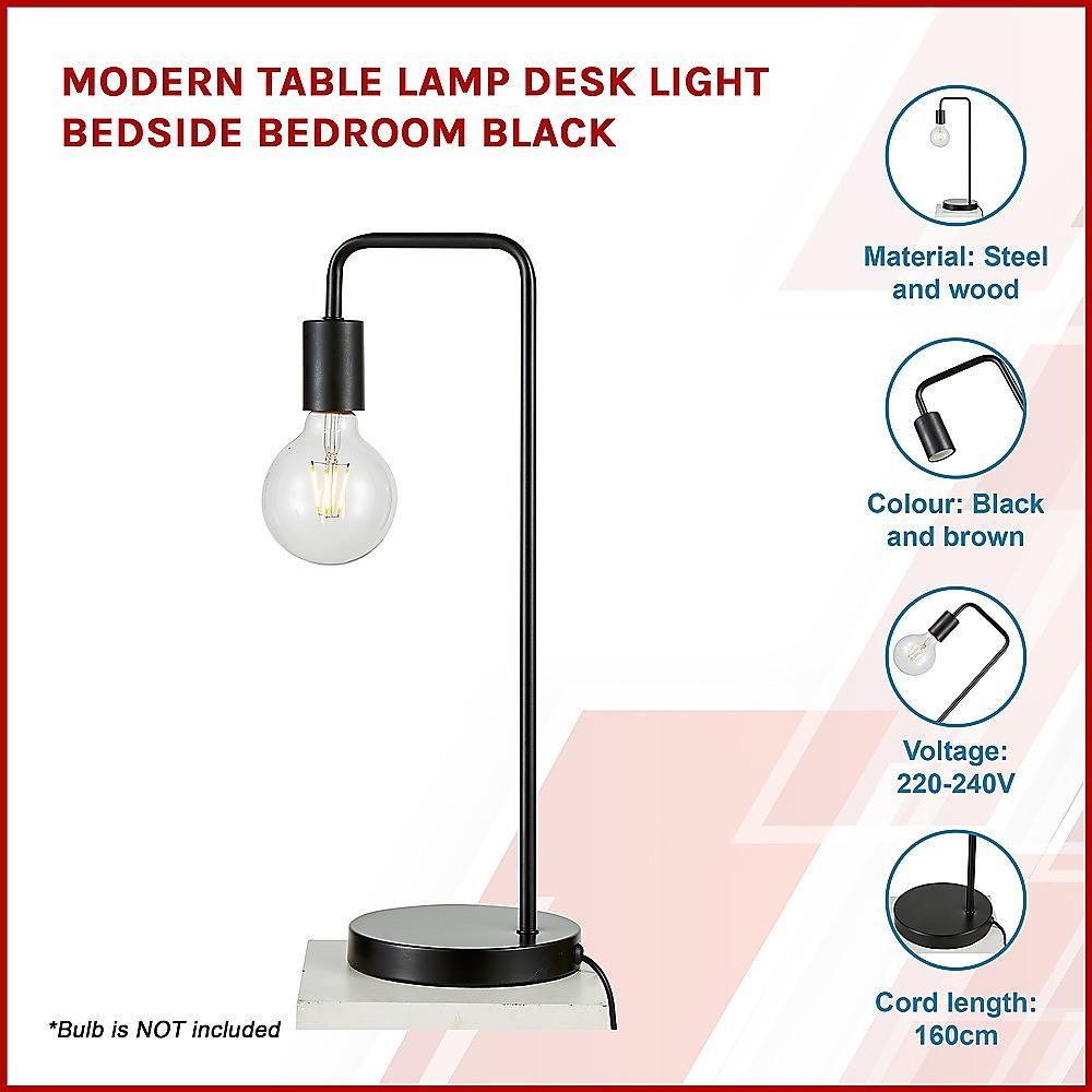 Modern Table lamp Desk Light Bedside Bedroom Black - John Cootes