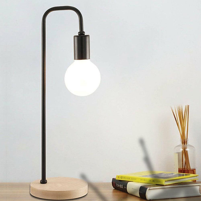 Modern Table lamp Desk Light Timber Base Bedside Bedroom Black - John Cootes