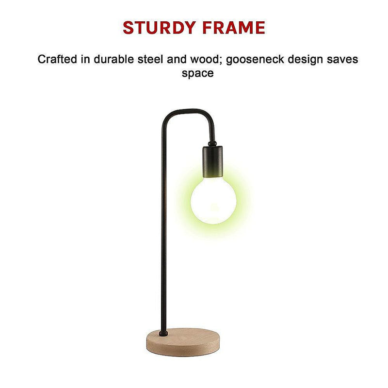 Modern Table lamp Desk Light Timber Base Bedside Bedroom Black - John Cootes