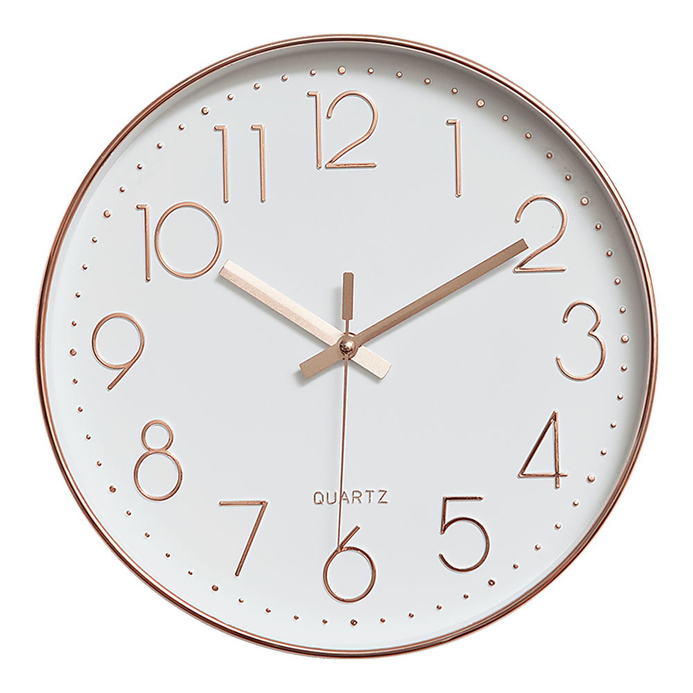 Modern Wall Clock Silent Non-Ticking Quartz Battery Operated Rose Gold - John Cootes