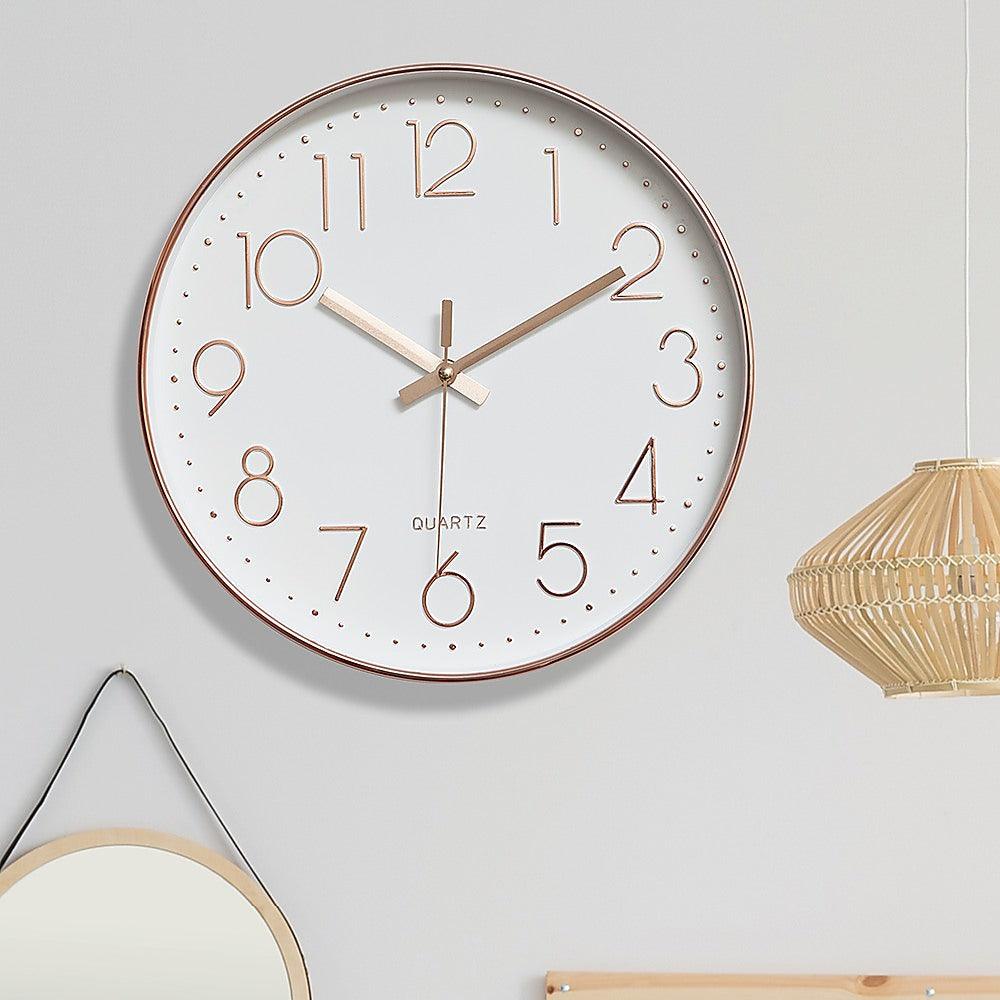 Modern Wall Clock Silent Non-Ticking Quartz Battery Operated Rose Gold - John Cootes