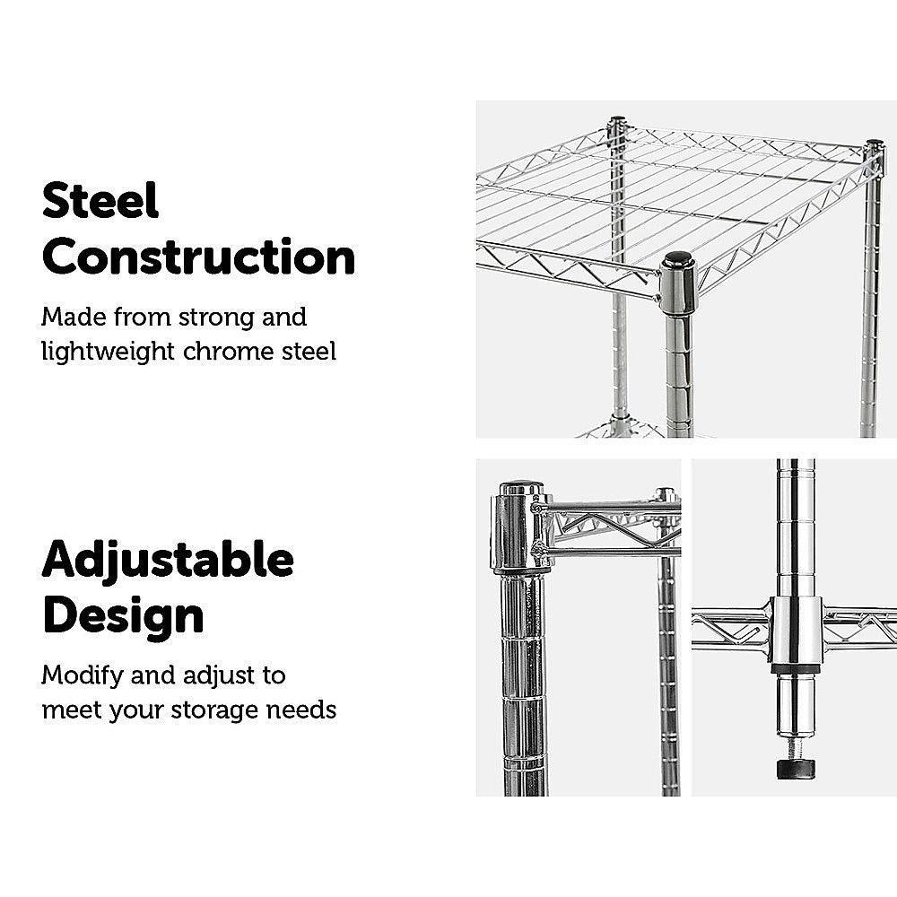 Modular Chrome Wire Storage Shelf 1500 x 450 x 1800 Steel Shelving - John Cootes