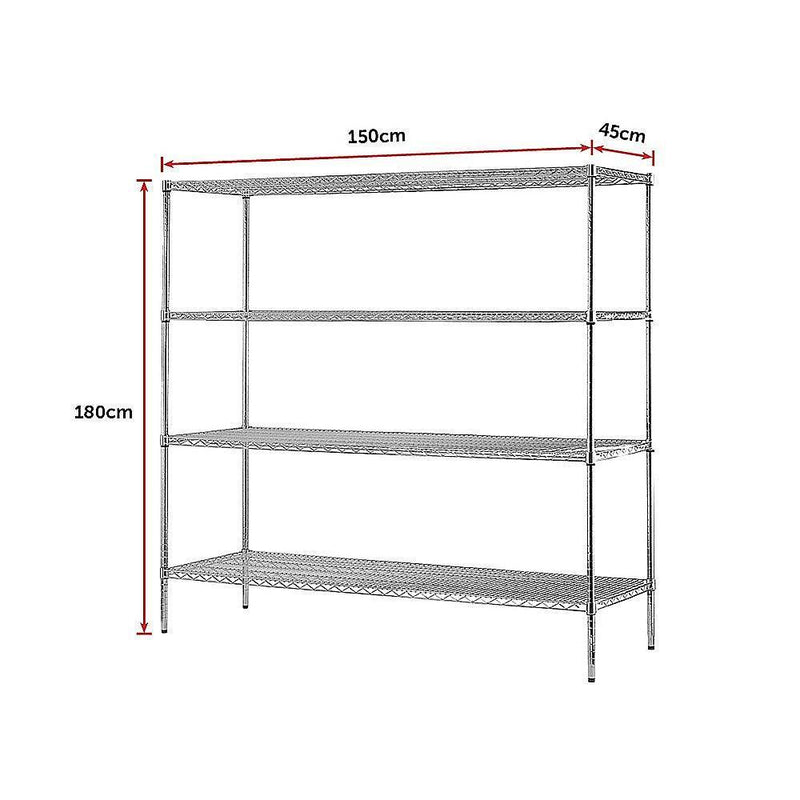 Modular Chrome Wire Storage Shelf 1500 x 450 x 1800 Steel Shelving - John Cootes