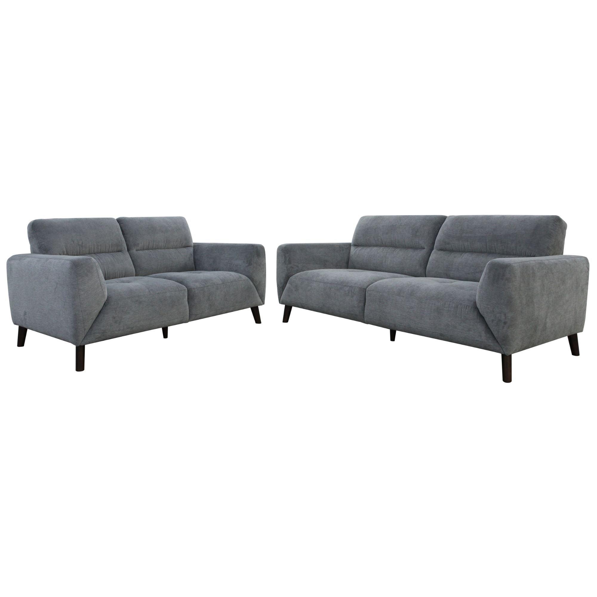 Monarch 2pc 2 + 3 Seater Sofa Set Fabric Uplholstered Lounge Couch - Charcoal - John Cootes