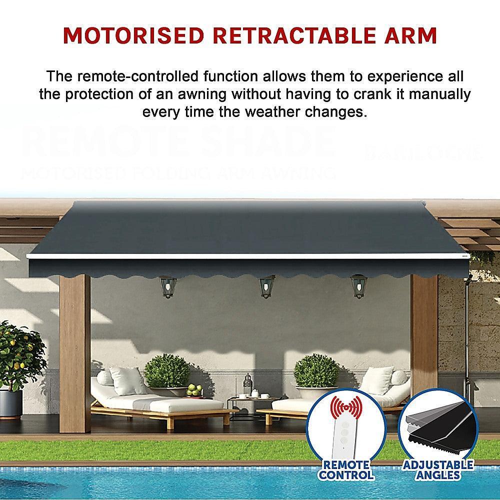 Motorised Outdoor Folding Arm Awning Retractable Sunshade Canopy Grey 4.0m x 2.5m - John Cootes