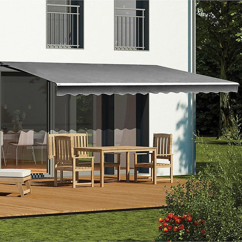 Motorised Outdoor Folding Arm Awning Retractable Sunshade Canopy Grey 5.0m x 3.0m - John Cootes