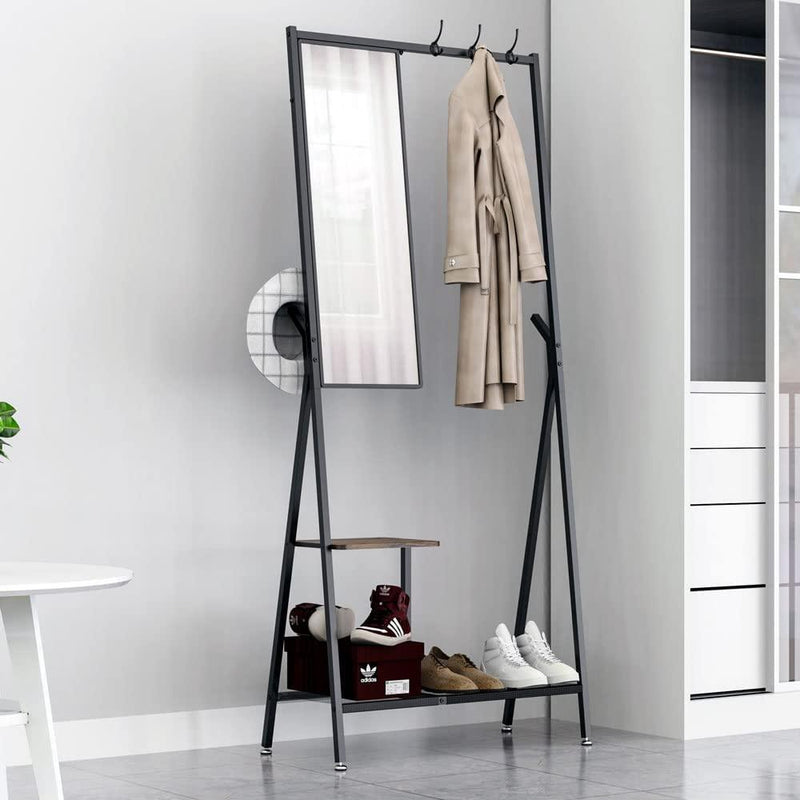 Multifunctional 5 In 1 Coat rack Entryway Hall Tree with Shoe Storage and Dressing Mirror (Black, 190 x 81 cm) - John Cootes