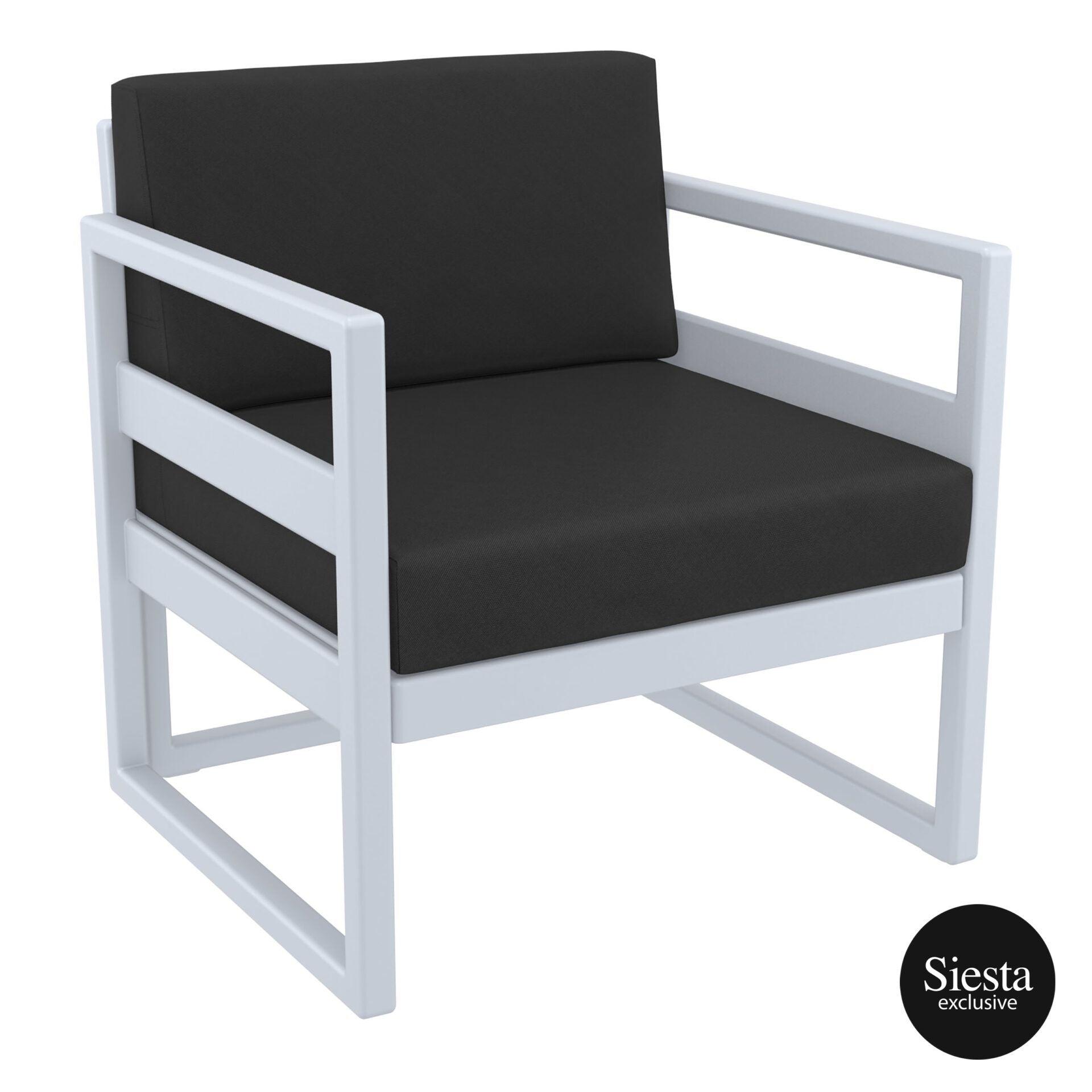 Mykonos Lounge Armchair - Silver Grey with Black Cushions - John Cootes