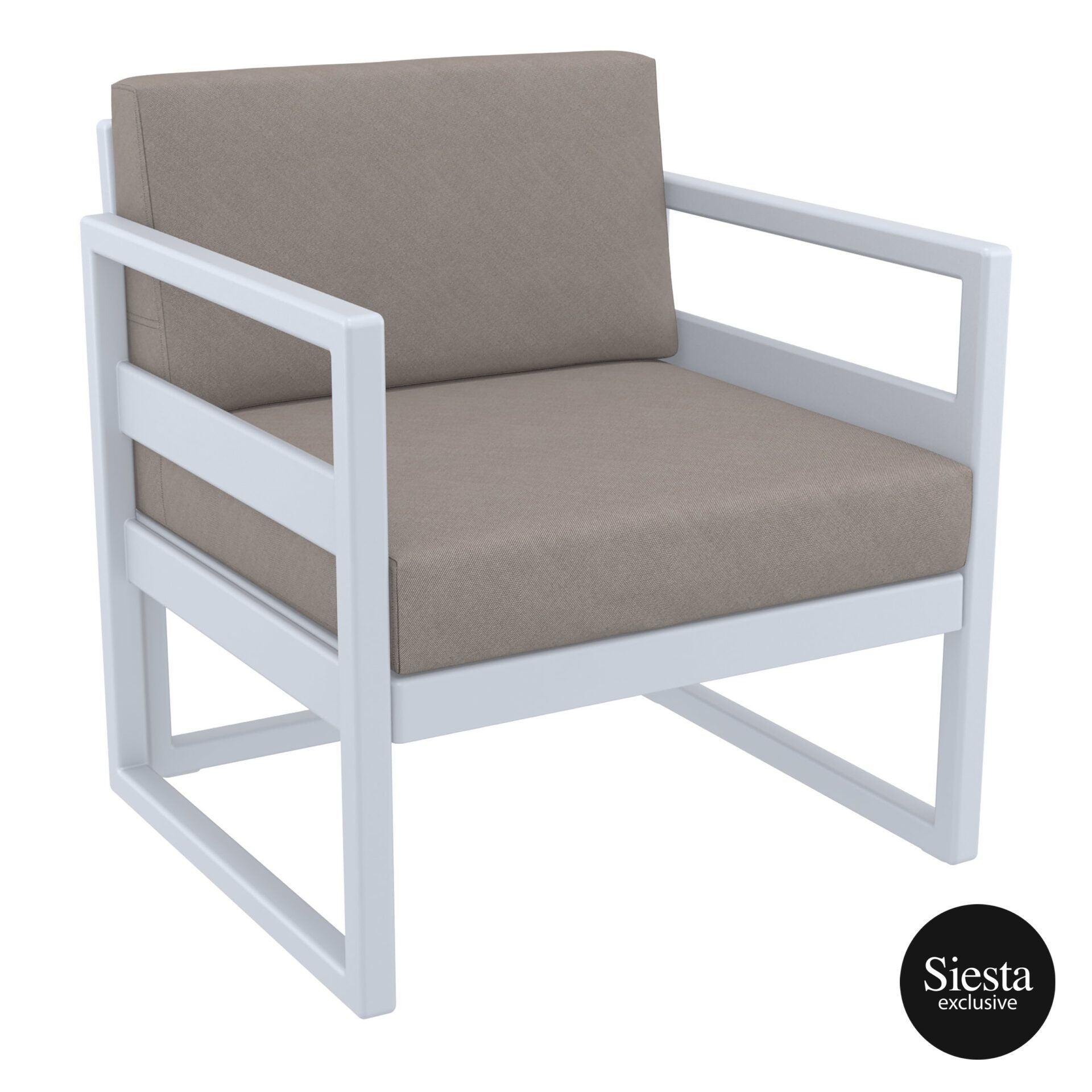 Mykonos Lounge Armchair - Silver Grey with Light Brown Cushions - John Cootes