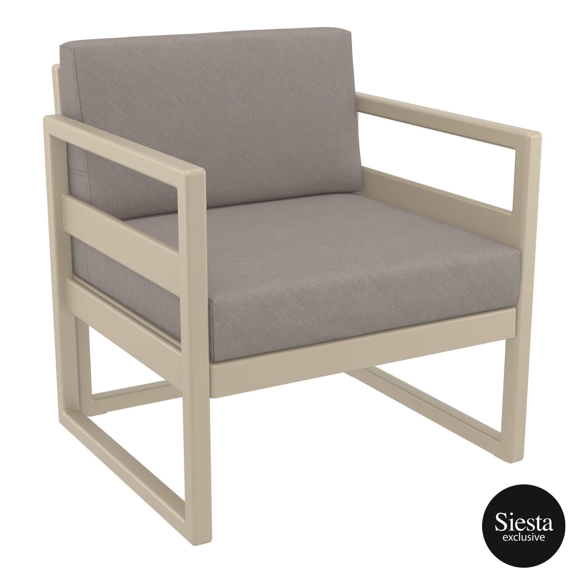 Mykonos Lounge Armchair - Taupe with Beige Cushions - John Cootes