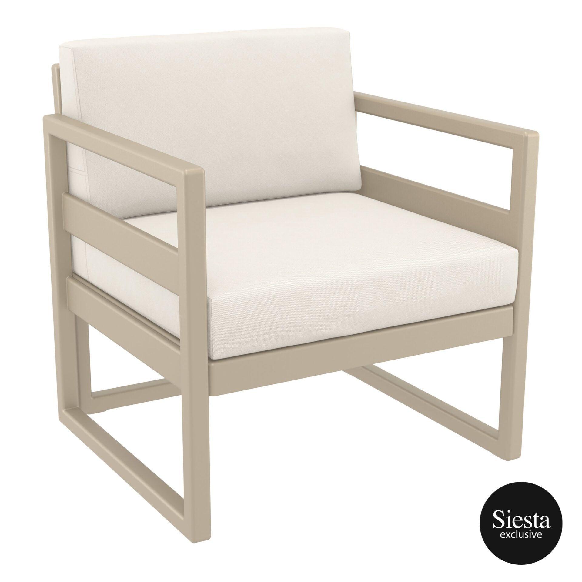 Mykonos Lounge Armchair - Taupe with Light Brown Cushions - John Cootes