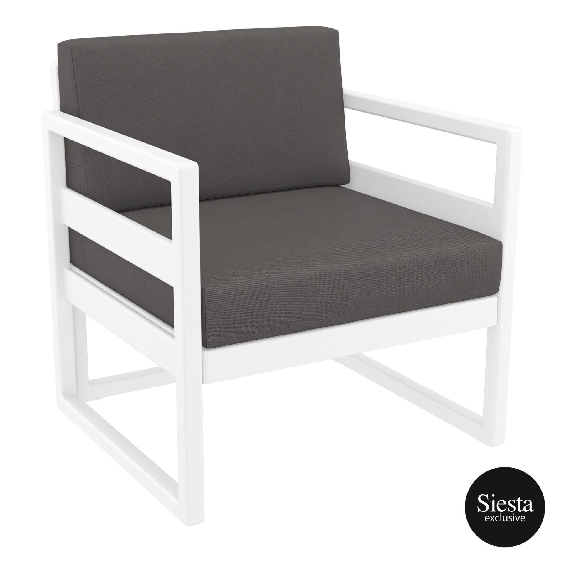 Mykonos Lounge Armchair - White with Dark Grey Cushions - John Cootes