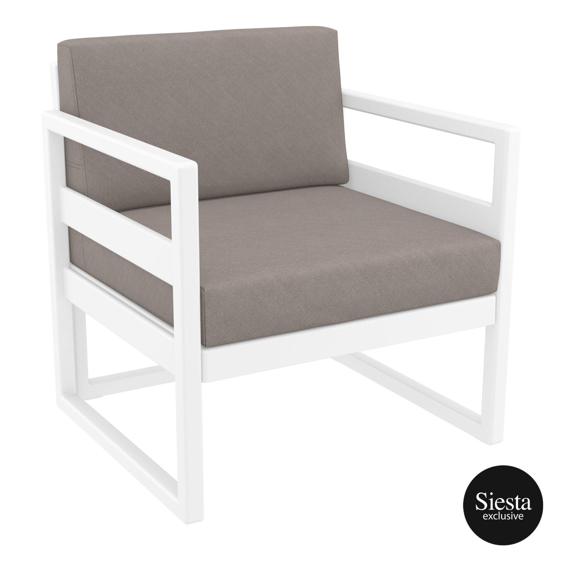 Mykonos Lounge Armchair - White with Light Brown Cushions - John Cootes