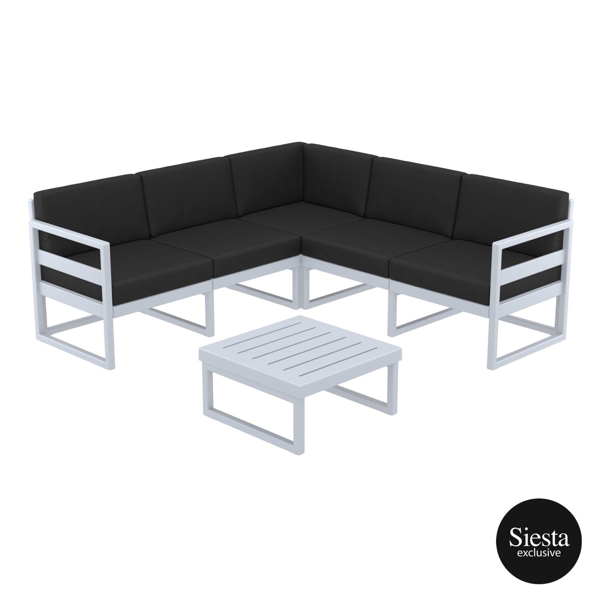 Mykonos Lounge Corner Set - Silver Grey with Black Cushions - John Cootes