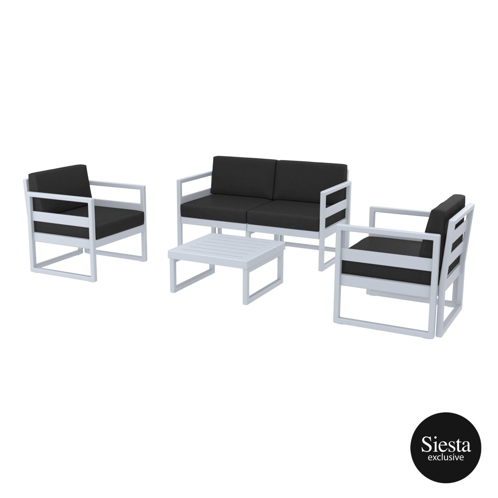 Mykonos Lounge Set - Silver Grey with Black Cushions - John Cootes