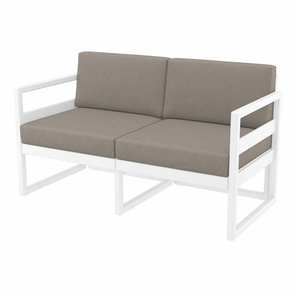 Mykonos Lounge Sofa - White with Light Brown Cushions - John Cootes