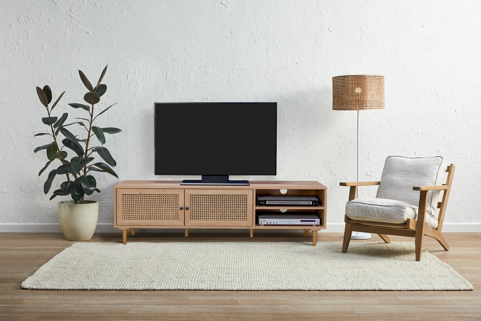 Natura Rattan TV Stand Entertainment Unit With 2 Doors & Shelves - John Cootes