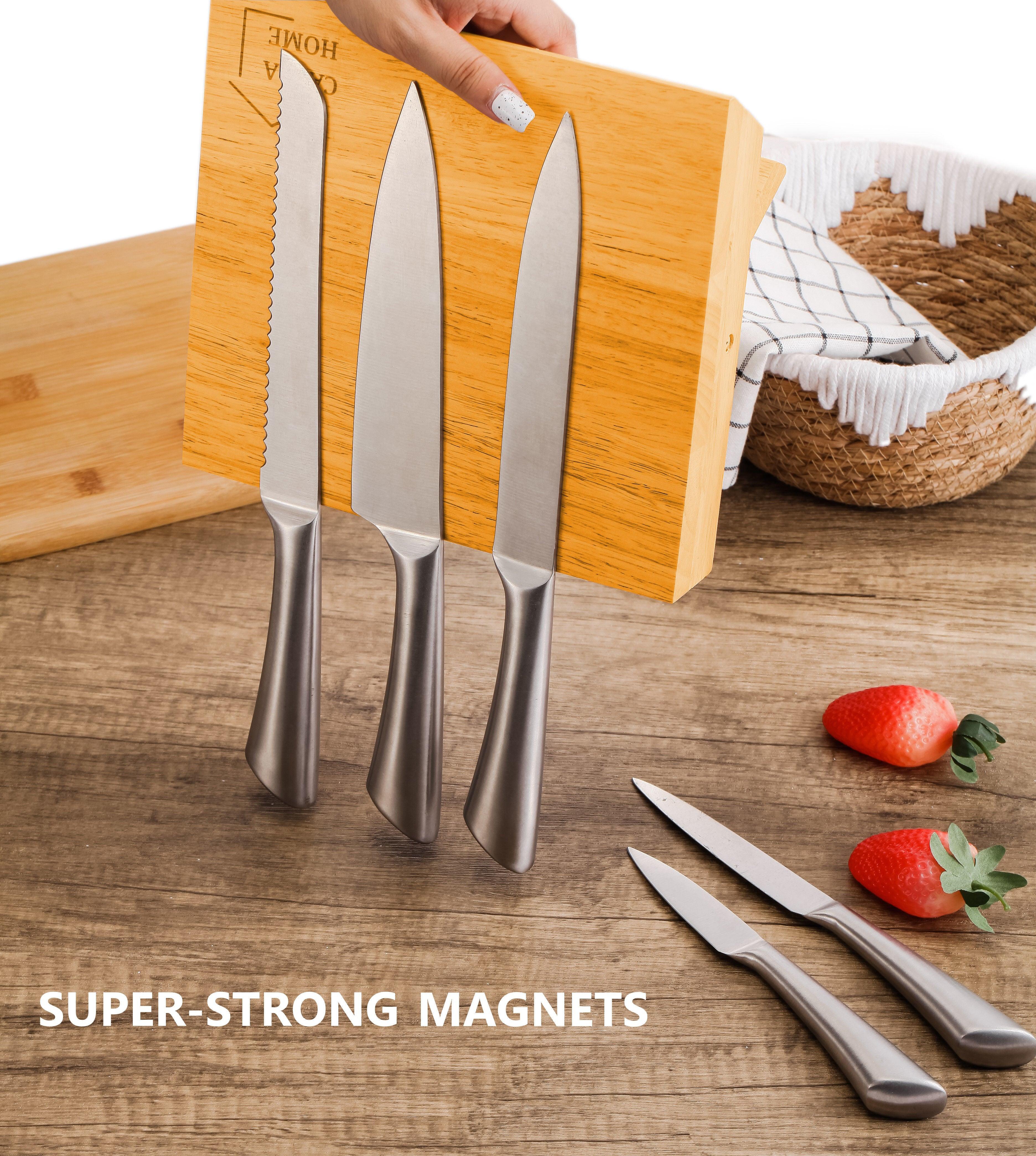 Natural Bamboo Magnetic Knife Block Holder with Strong Magnets for Home Kitchen Storage & Organisation - John Cootes